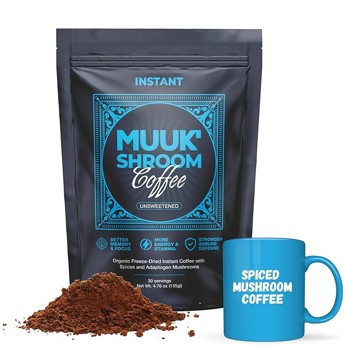 MUUK' SPICED COFFEE | Organic Mushroom Coffee | Cacao, Cinnamon & Cardamom | Adaptogen Mushroom Blend | Better Focus, More Energy and Stronger Immune Defense | 4.7oz (135g) 30 Servings