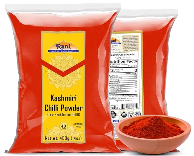 Rani Kashmiri Chilli Powder (Deggi Mirch, Low Heat) Ground Indian Spice 14oz (400g) ~ All Natural, Salt-Free | Vegan | No Colors | Gluten Friendly | NON-GMO | Kosher | Indian Origin