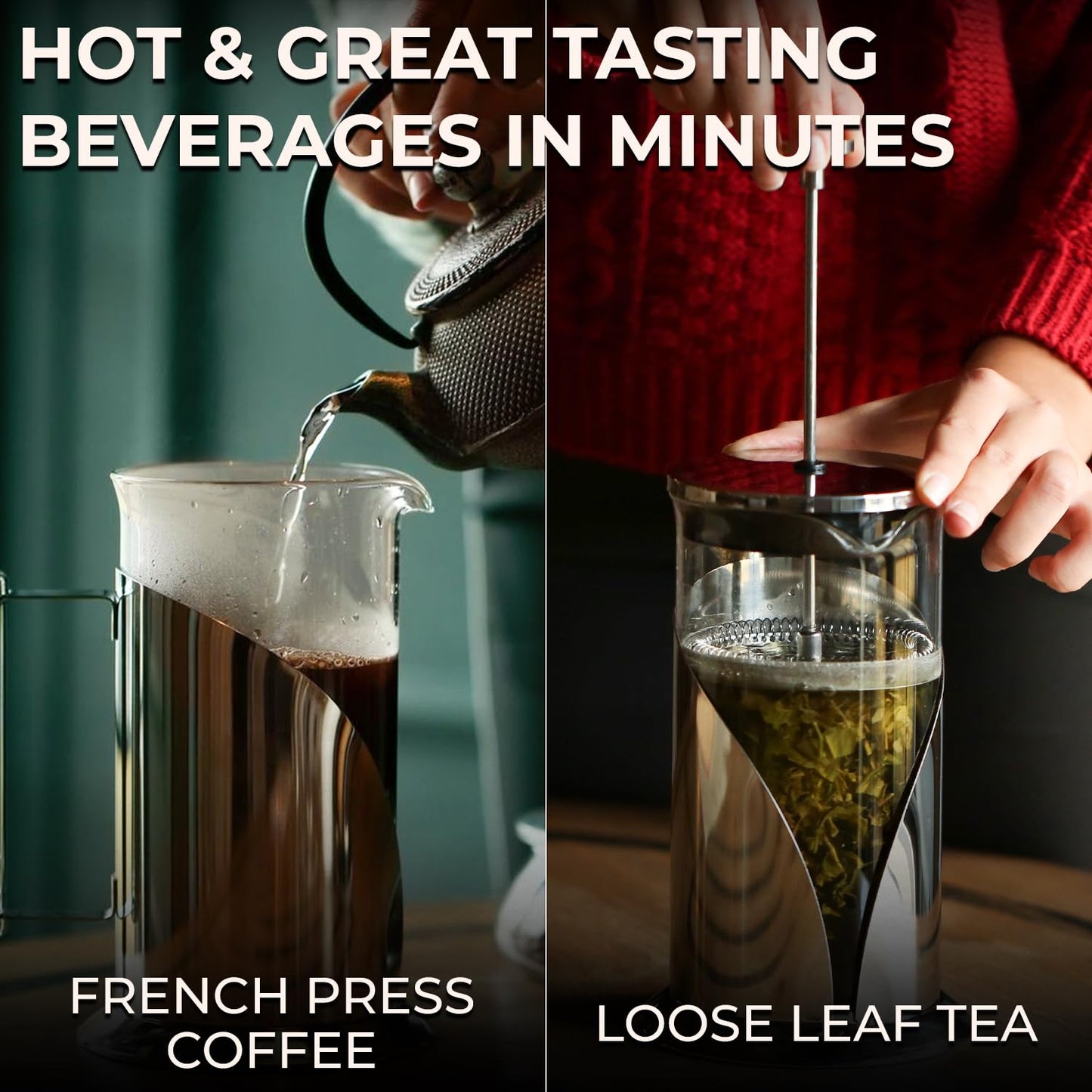 Cafe Du Chateau French Press Coffee Maker, 34 oz Glass, Stainless Steel