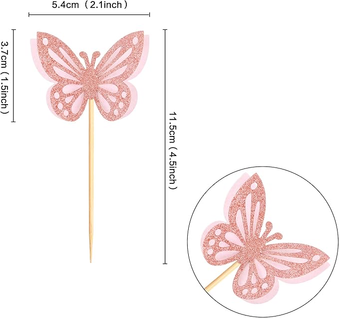 36PCS Butterfly Cupcake Toppers 3D Double Layers Hollow Cupcake Picks Baby Shower Cake Decorations Supplies for Butterfly Theme Wedding Anniversary Kids Birthday Party Light Pink