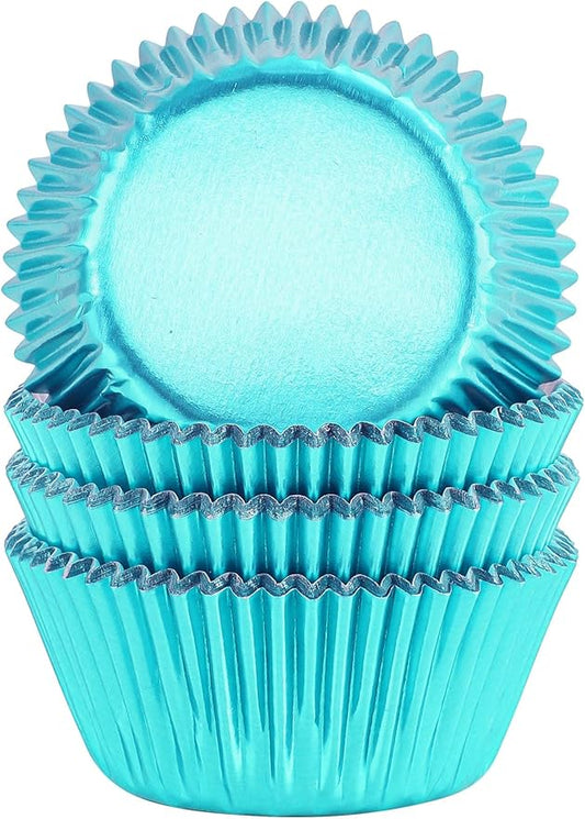 Gifbera Foil Cupcake Liners Standard Size Metallic Muffin Baking Cups 100-Count, Aqua
