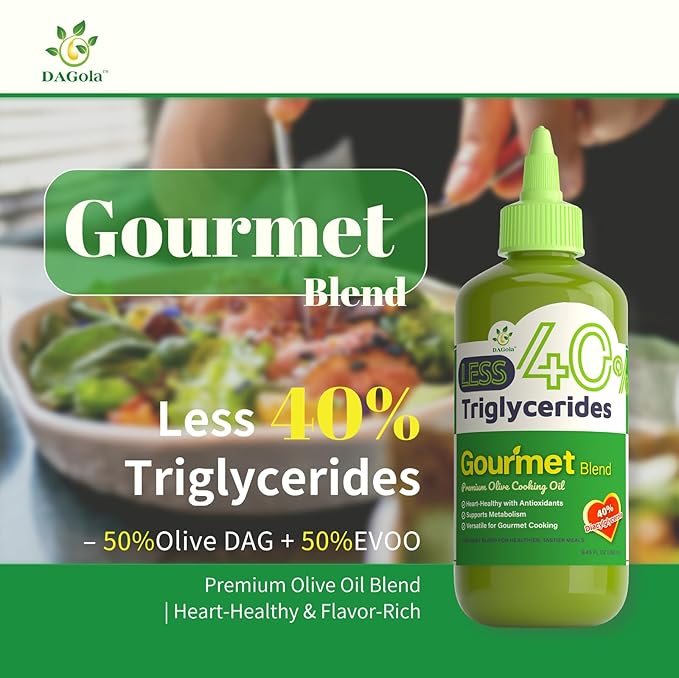 DAGola Gourmet Blend Olive Oil - Keto-Friendly, 50% EVOO & 50% Olive DAG, 40% Less Triglycerides, 250ml Chef Bottle ??Premium Cooking Oil for Heart Health, Frying, and Dressings