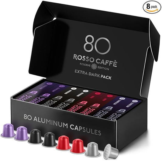 ROSSO CAFFÈ Espresso Coffee Pods for Nespresso Original Machines - 80 Capsules Dark Roast Intense Pack, 4 Strong and Robust Flavors - Made in Italy