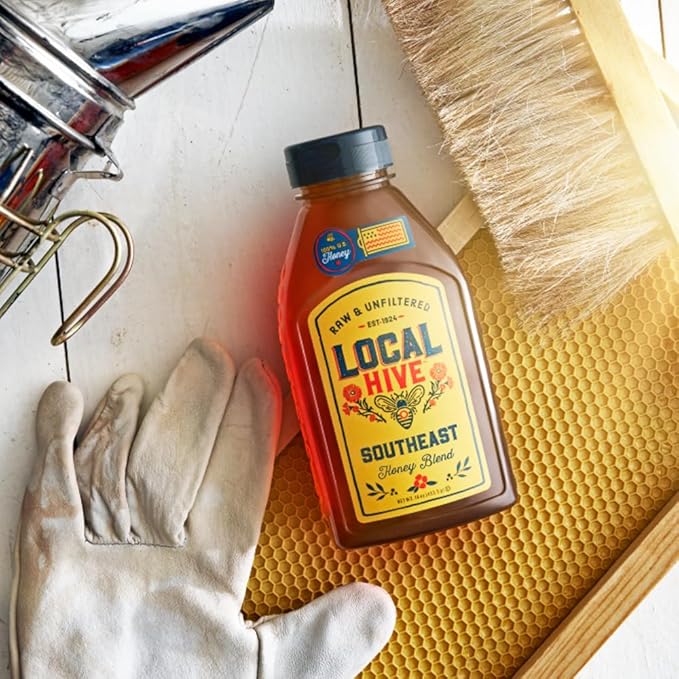 Local Hive Southeast Raw Unfiltered Honey – 16 oz, 100% Pure US Honey, Sourced from American Bees and Beekeepers - Natural Sweetener, Ideal for Tea, Baking, and Cooking