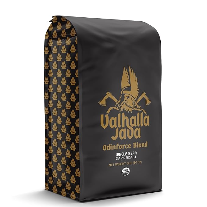 Death Wish Coffee, Valhalla Java Whole Bean Coffee, Fair Trade and USDA Certified Organic - 5 Lb Bag
