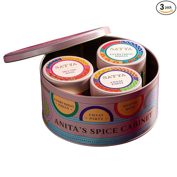 Satya Blends Indian Spices Set of 3 - Everything Indian, Chaat Powder and Meethi Rose 3 Pack Vegan, Gluten & Dye Free Low Sodium Seasonings and Spice Gift Set Women Owned Indian Seasoning - 2.5 Oz
