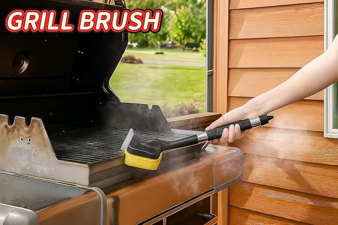 Grill Brush Bristle Free Grill Brush with 2 Replaceable Heat-Resistant Heads & Steel Scraper ??BBQ Cleaner Brush for Cast Iron/Stainless Grates, Safe Steam-Powered Outdoor Grill Tool