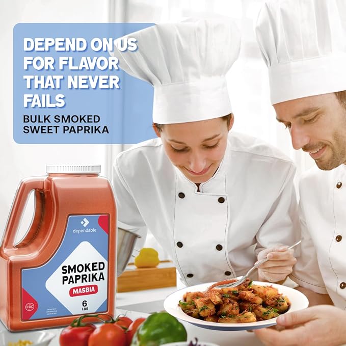 Dependable Food Smoked Sweet Paprika -6 Lb. Jar - Spanish, Bulk, Kosher Paprika Seasoning for Chefs & Culinary Enthusiasts - Natural, Non-GMO - Adds Smoky & Sweet Flavor to Grilled Meats, Paella, Roasted Vegetables, Stews & More - Allergen Free