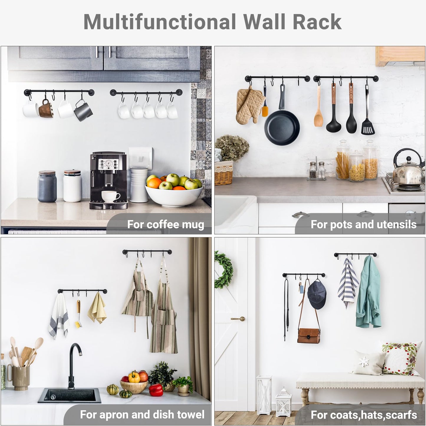 Mkono Wall Mounted Mug Holder, Coffee Cup Hanger Rack with 5 Hooks, 1 Pack