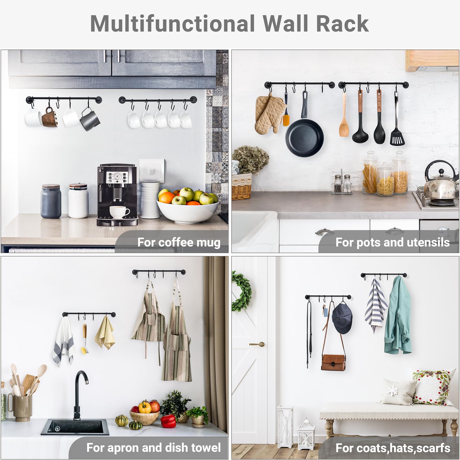 Mkono Wall Mounted Mug Holder, Coffee Cup Hanger Rack with 5 Hooks, 1 Pack