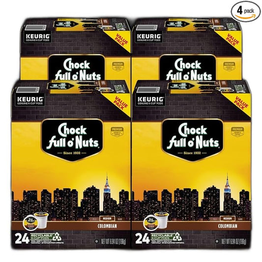 Chock full o’Nuts Colombian Keurig K-Cup Pods for Keurig Brewers – Premium Arabica, Medium Roast – Single Serve – 4 Packs of 24 K-Cup Pods