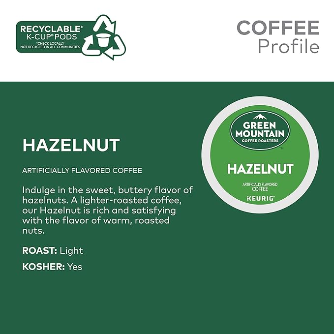 Green Mountain Coffee Roasters Hazelnut Keurig Single-Serve K-Cup Pods, Light Roast Coffee, 32 Count