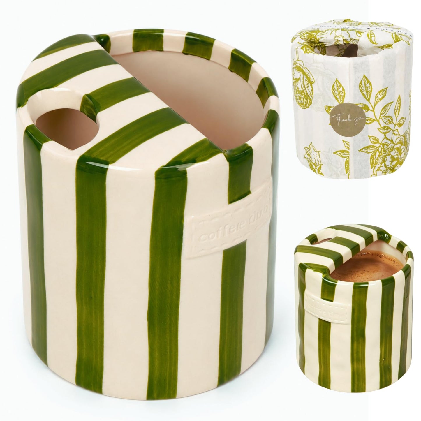 JMCRATE Coffee Mug Espresso Cup 10oz Ceramic Coffee Mugs Porcelain Coffee Cup Hand-Painted Striped