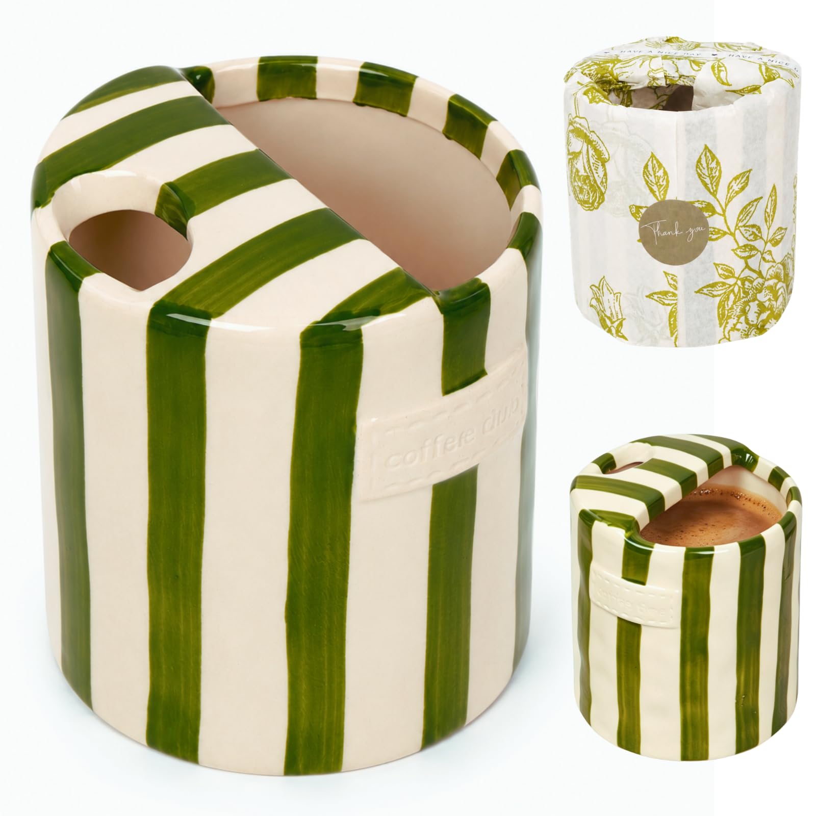 JMCRATE Coffee Mug Espresso Cup 10oz Ceramic Coffee Mugs Porcelain Coffee Cup Hand-Painted Striped