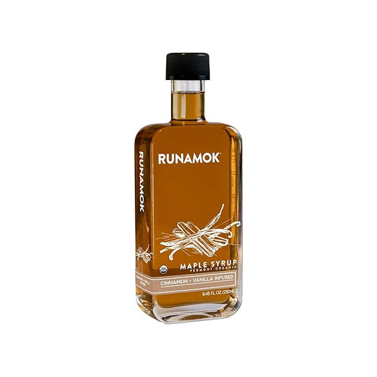 Runamok Maple Cinnamon-Vanilla Infused Maple Syrup - Authentic & Real Vermont Maple Syrup | Gluten Free & Natural Sweetener | Breakfast, Coffee, Pancakes Maple Syrup | 8.45 Fl Oz (250mL)
