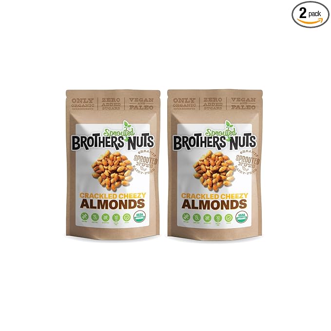 Brothers Nuts Crackled Cheezy Almonds – Organic, Sprouted Almonds – Healthy Keto Snack – Vegan, Gluten-Free, Kosher – No Preservatives – 2oz (2 Pack)