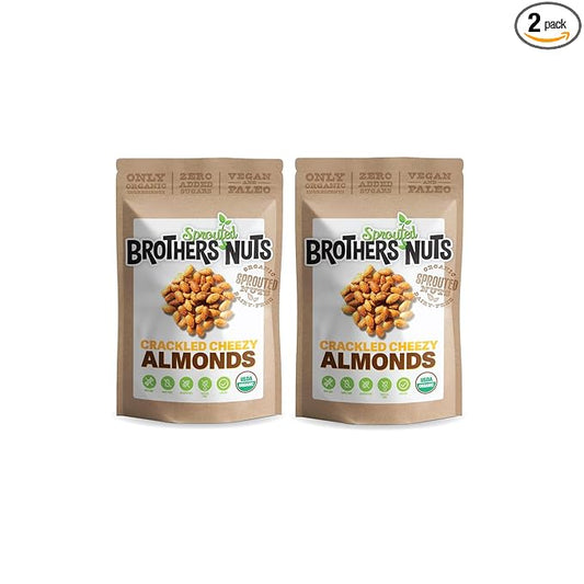 Brothers Nuts Crackled Cheezy Almonds – Organic, Sprouted Almonds – Healthy Keto Snack – Vegan, Gluten-Free, Kosher – No Preservatives – 6oz (2 Pack)