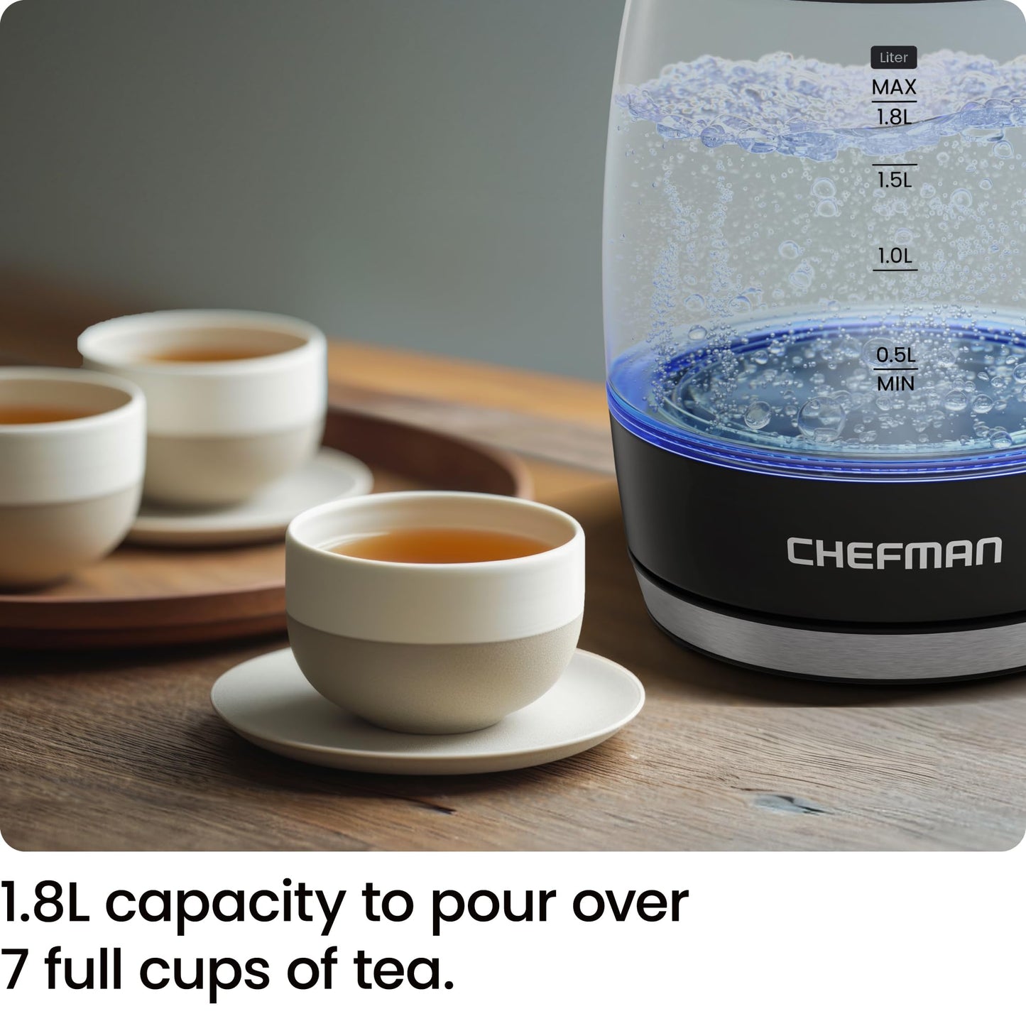 Chefman Electric Kettle, 1.8L 1500W, Hot Water Boiler, Removable Lid for Easy Cleaning, Auto Shut