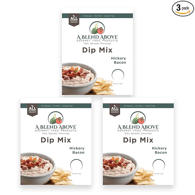 A Blend Above Hickory Bacon Dip Mix, 3 Packs, 1 oz. Each, Makes 16 Ounces, Gluten-Free, No MSG, All Natural, No Preservatives, Vegan Friendly, Keto Friendly, Vegetable Dip, Chip Dip, Low Carb, Easy to Make