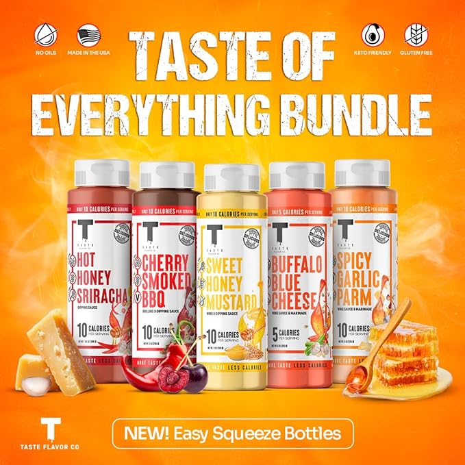 Taste Flavor Co. Grilling, Dipping Sauce and Marinade, Great Tasting, Low-Calorie Sauces, Keto Friendly, No Oils (5 Pack, Variety)