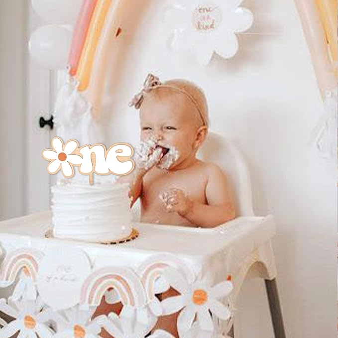 Wood White Daisy Cake Topper - Daisy First Birthday Decorations,One flower cake topper,Daisy 1st Cake Smash,Groovy One (DAISY WOODEN)