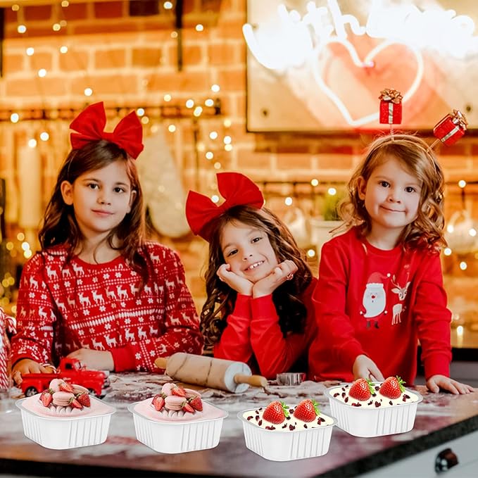 LNYZQUS 120pack/10oz Mini Cake Baking Pans with Lids, 4?�X4??Small Cake Pan Foil Brownie Tins, Square Disposable Ramekins Cupcake Baking Cups Dessert Cheesecake Containers-White
