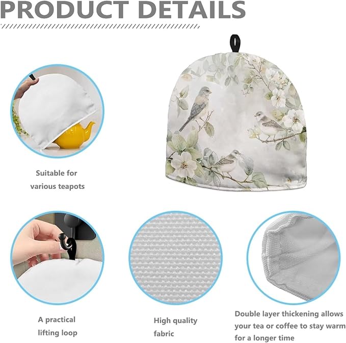Hummingbird Tea Cozy for Teapot Insulated Floral Tea Pot Cozy Home Decor Tea Cosy for Teapot Kitchen Accessory Tea Pot Cover