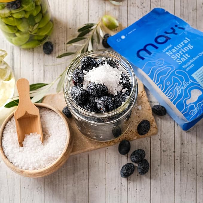 MAYİ Ancient Natural Spring Coarse Salt 1.1 lb - Hand-Harvested, Kosher, Microplastic-Free, Mineral-Rich, Diamond Crystal, Unrefined Salt for Electrolyte Drinks, Cooking, Canning, Low Sodium