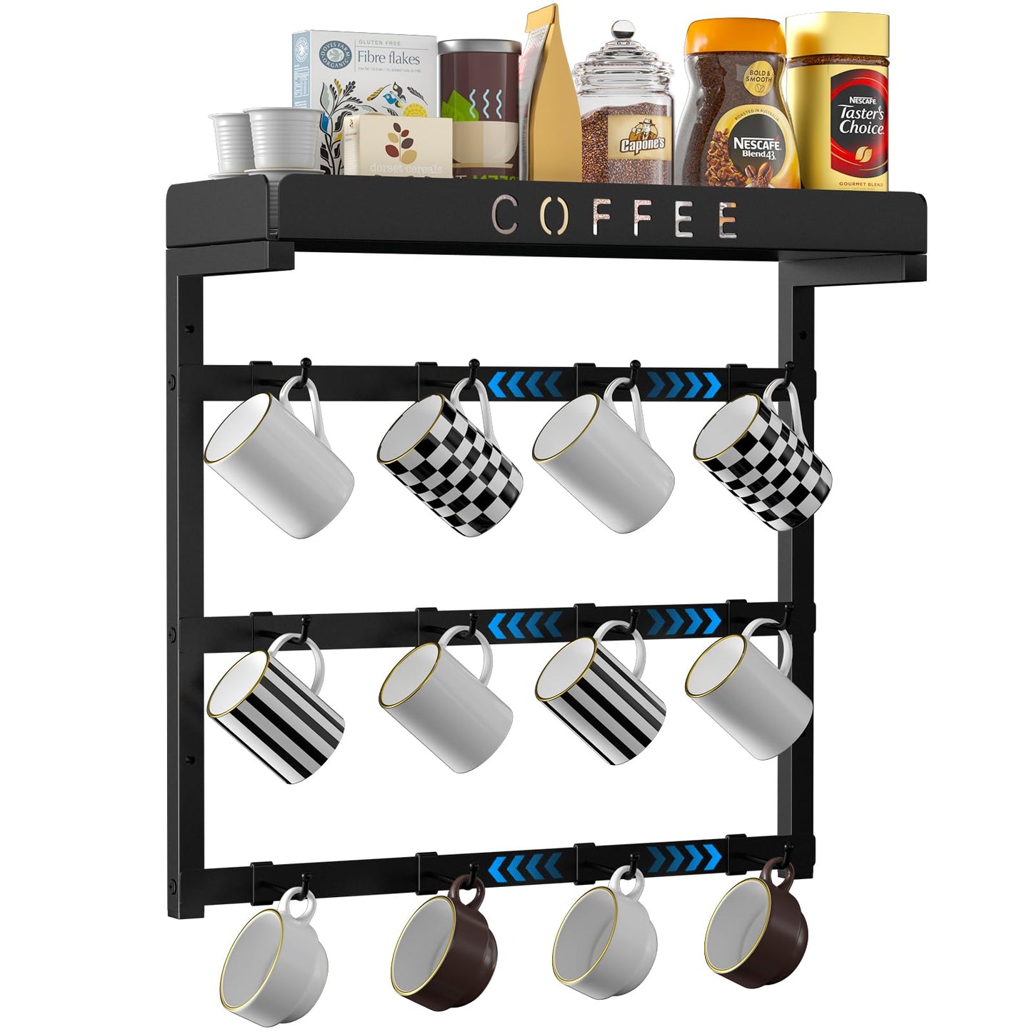 ZDDLOINP Coffee Mug Holder Wall Mounted with 12 Movable Hooks