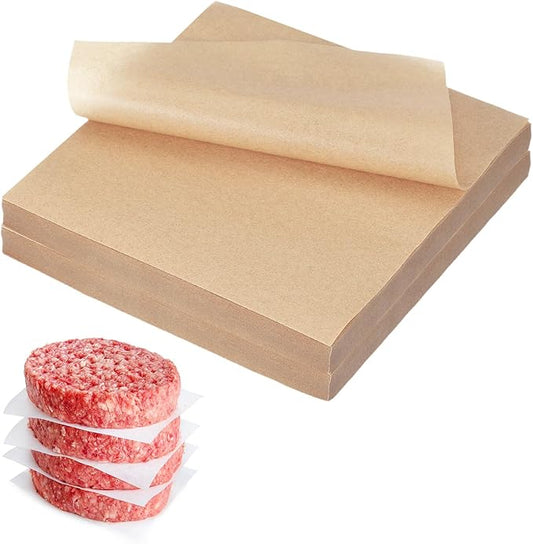 uxcell 500 Pcs Unbleached Parchment Paper Baking Sheets Squares, 5.5 Inch Hamburger Patty Paper, Non Stick Parchment Pulp Paper for Baking Grilling or Meat Storage, Wood Color
