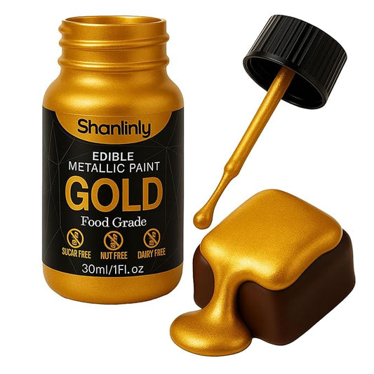 Shanlinly Gold Edible Luster Dust - 30ml Liquid Edible Cake Paint Gold Metallic Food Coloring, Perfect for Art Decorative Shimmer Cake Decorating, Cookies,Cupcakes,Cocktails,Wedding,Birthday