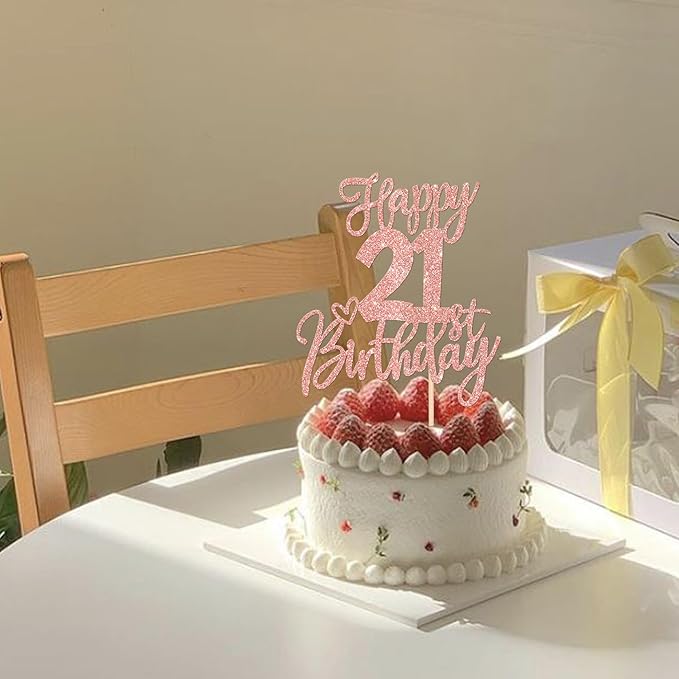 1 PCS Happy 21st Birthday Cake Topper Glitter Cheers to 21 Years Birthday Cake Pick Twenty One 21 Fabulous Cake Decoration for Happy 21st Birthday Anniversary Party Decorations Supplies Rose Gold