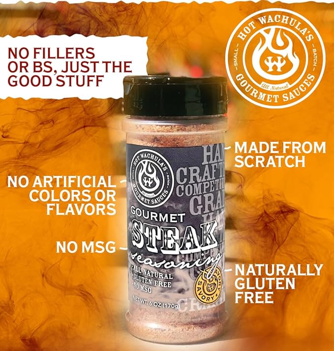 Hot Wachula?™s Gourmet Steak | Premium Steak Seasoning for Perfectly Flavored Steaks | Award Winning Seasoning for Smoking & Grilling | All Natural | No Added Fillers | No Silica Dioxide | No MSG | Gluten Free