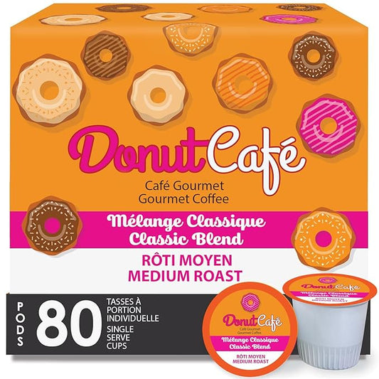 Donut Café - Coffee Gourmet Pods, Classic Blend, Medium Roast – Non-GMO, Gluten Free – Compatible with Keurig K Cup Brewers – Smooth & Delicious – 80 Count