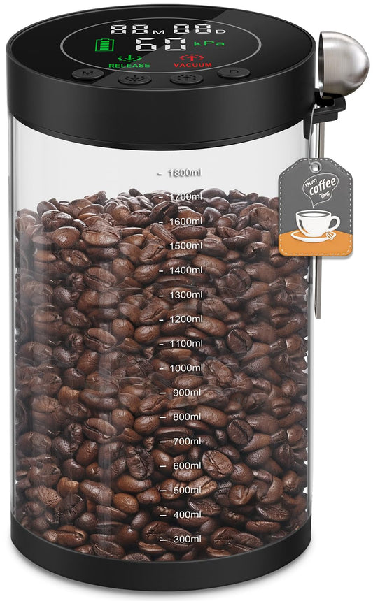Electric Vacuum Coffee Canister, 2.0L Glass Airtight Food Storage Container