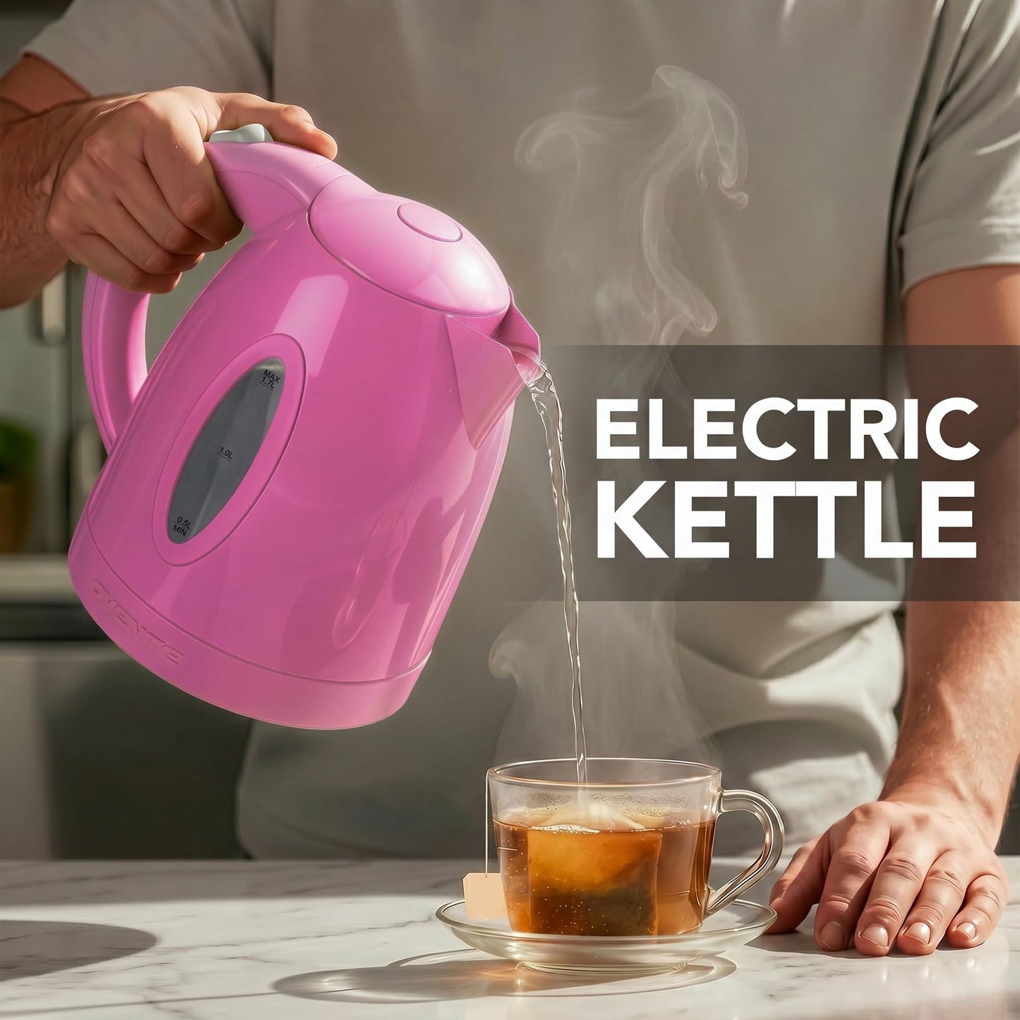 OVENTE 1.7L Electric Kettle with 1100W Fast Boiling Water, Pink KP72P