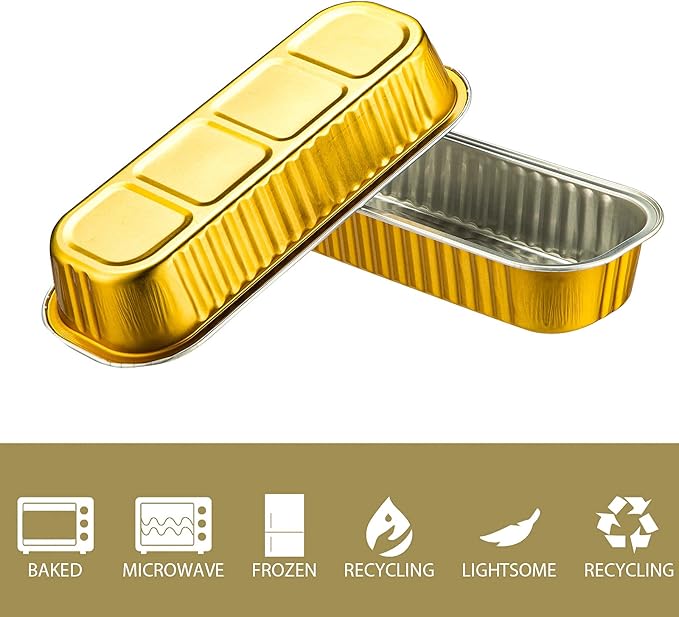 EUSOAR Gold Cupcake liners with Lids, 50pcs 6.8oz 6.5"x2.5"x1.2" Aluminum Disposable Ramekins Pan with Lids，Cupcake Baking Cups Containers Wrappers Dessert Cheesecake Creme Brulee Mini Loaf Cake Pan