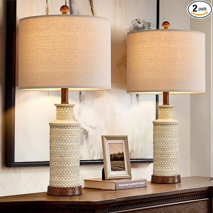 BOBOMOMO 24'' Farmhouse Table Lamp Set of 2 for Bedroom Living Room Vintage Rustic Traditional Nightstand Bedside Lamps