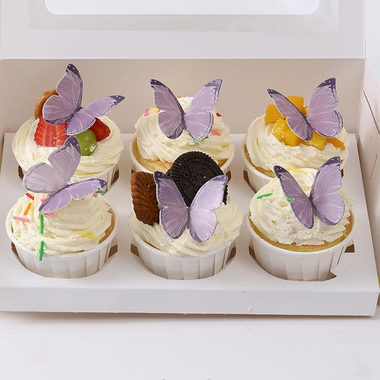THJ Butterfly Cupcake Toppers 48Pcs Purple Edible Butterflies Cake Toppers Wafer Paper Butterflies for Birthday Party Wedding Anniversary Cupcake Cake Decorations Supplies