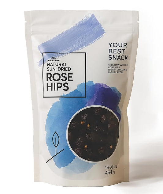 Arashan Whole Dried Rosehips 1 Pound - 100% Natural & Raw with No Additives. Perfect ingredient for Herbal Teas, Jam, Syrup, Bread. Nutritious Snack with Vitamins C,A,B,E