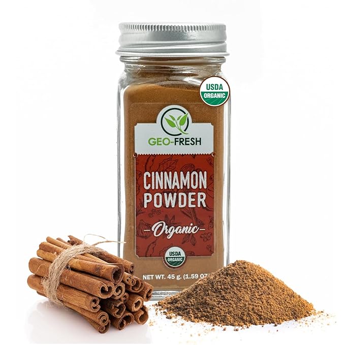 Geo-Fresh Organic Cinnamon Powder ??1.59 oz Glass Jar ??Cassia Cinnamon Powder Organic ??USDA Certified ??Non-GMO, Kosher, Gluten-Free ??Premium Spice for Baking, Cooking, Coffee