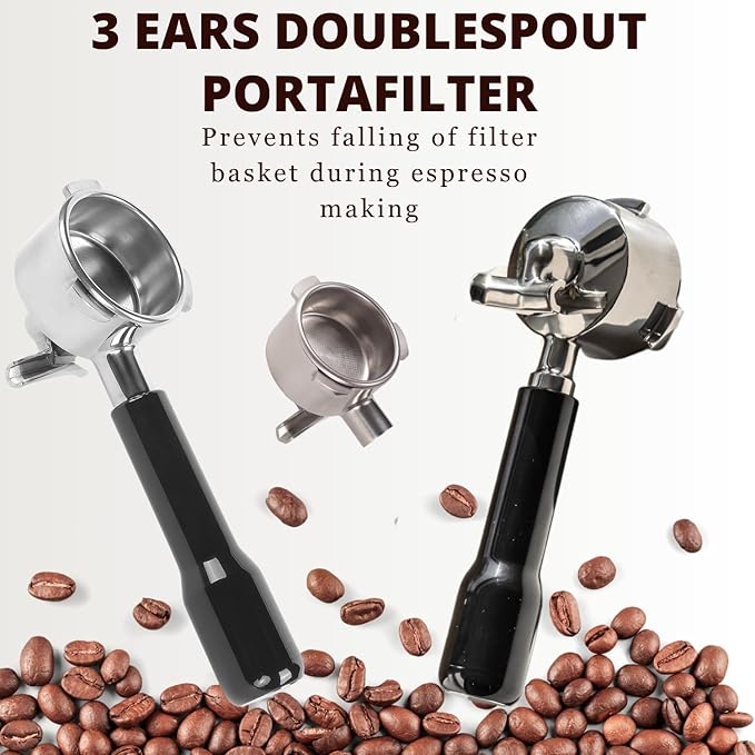 Espresso Portafilter 51mm Double Spouts Compatible with Delonghi Dedica EC680 and EC685 as well as SMEG and EUPA coffee machine models- Stainless Steel Filter Basket & Puck Screen Included (Black)