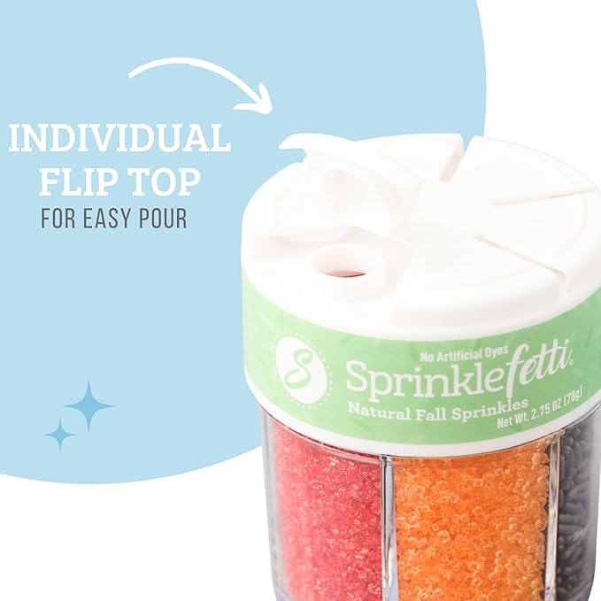Sweets Indeed Natural Fall Sprinkles 6-Cell Jar ??2.75 oz | Dye-Free Chocolate Jimmies & Red & Orange Sanding Sugars | Autumn & Thanksgiving Cupcake & Cookie Decorations