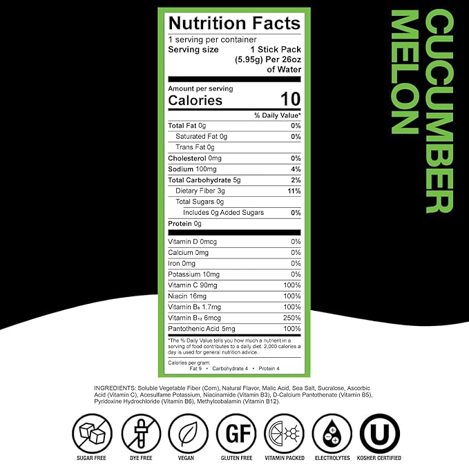 Devotion Nutrition HydroFLEX Water Flavoring Packets ??Sugar-Free Hydration with Vitamins & Electrolytes ??Dye-Free, Gluten-Free (Cucumber Melon) 12-Pack Drink Mix