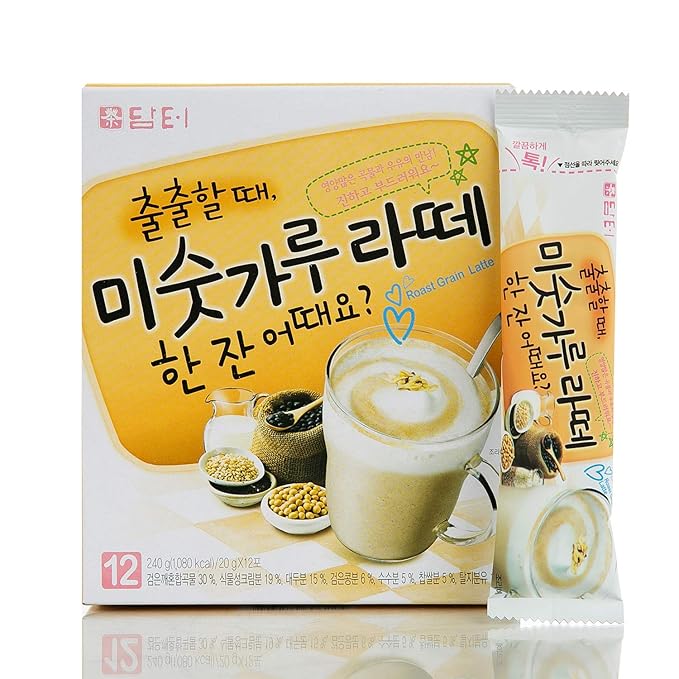 Damtuh Korean Roasted Multi Grain Misugaru Latte Powder Meal Replacement Shake – Nutritious Breakfast Drink, Misugaru, 20g x 12 Sticks (Pack of 4)