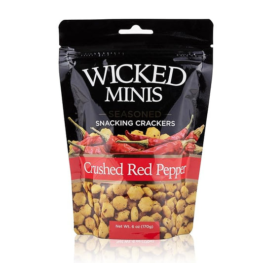 Wicked Minis Soup & Oyster Crackers - Saltine & Salted Flavored Mini Puffed Soup, Savory Snacking Mix, Seasoned Croutons Salad Toppers, Crackers for Chili 6oz (Crushed Red Pepper)