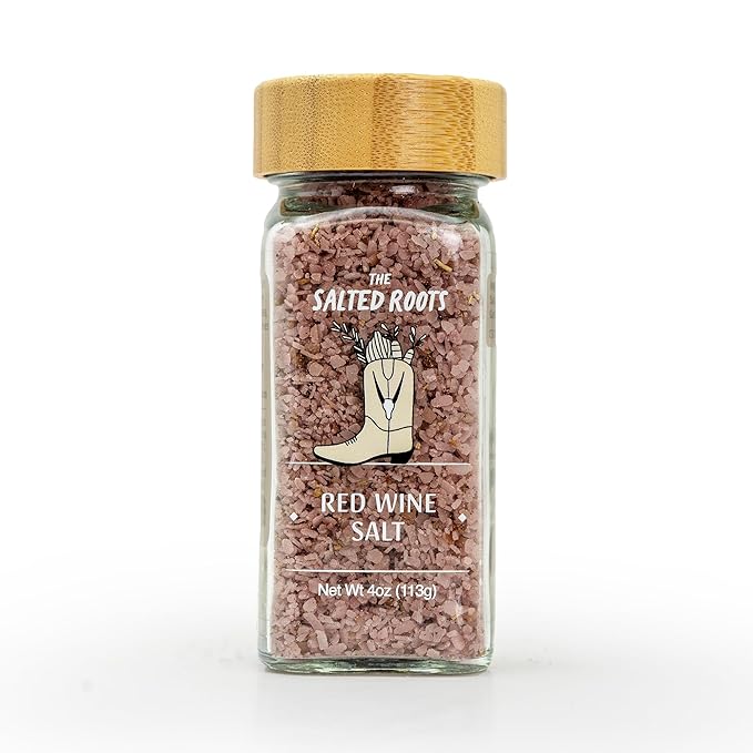 The Salted Roots - Red Wine Salt - Bold & Smoky Seasoning - Infused with Red Wine, Peppercorn, Garlic & Lemon - Perfect for Grilled Meats & Gourmet Dishes - 4oz