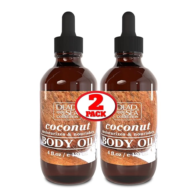 Dead Sea Collection Body Oil for Dry Skin- Scented Coconut ??Vitamin E Moisturizing & Nourishing, Anti-Aging & Skin Elasticity Support for Face Pack of 2 (4 Fl. Oz Each)