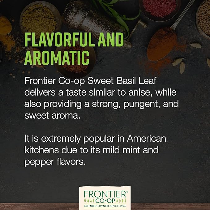Frontier Co-op Sweet Basil Leaf, 1-Pound Bulk, Popular on Pizza & DIY Body Care As An Essential Oil, Kosher, Organic