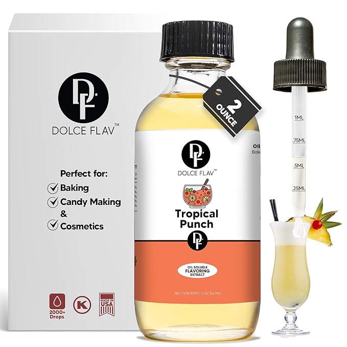 Dolce Flav Tropical Punch Extract ??2 Ounce Oil-Soluble Kosher, Sugar-Free, Concentrated Fruity Tropical Punch Flavoring for Baking, Smoothies & Desserts, Includes Measured Dropper